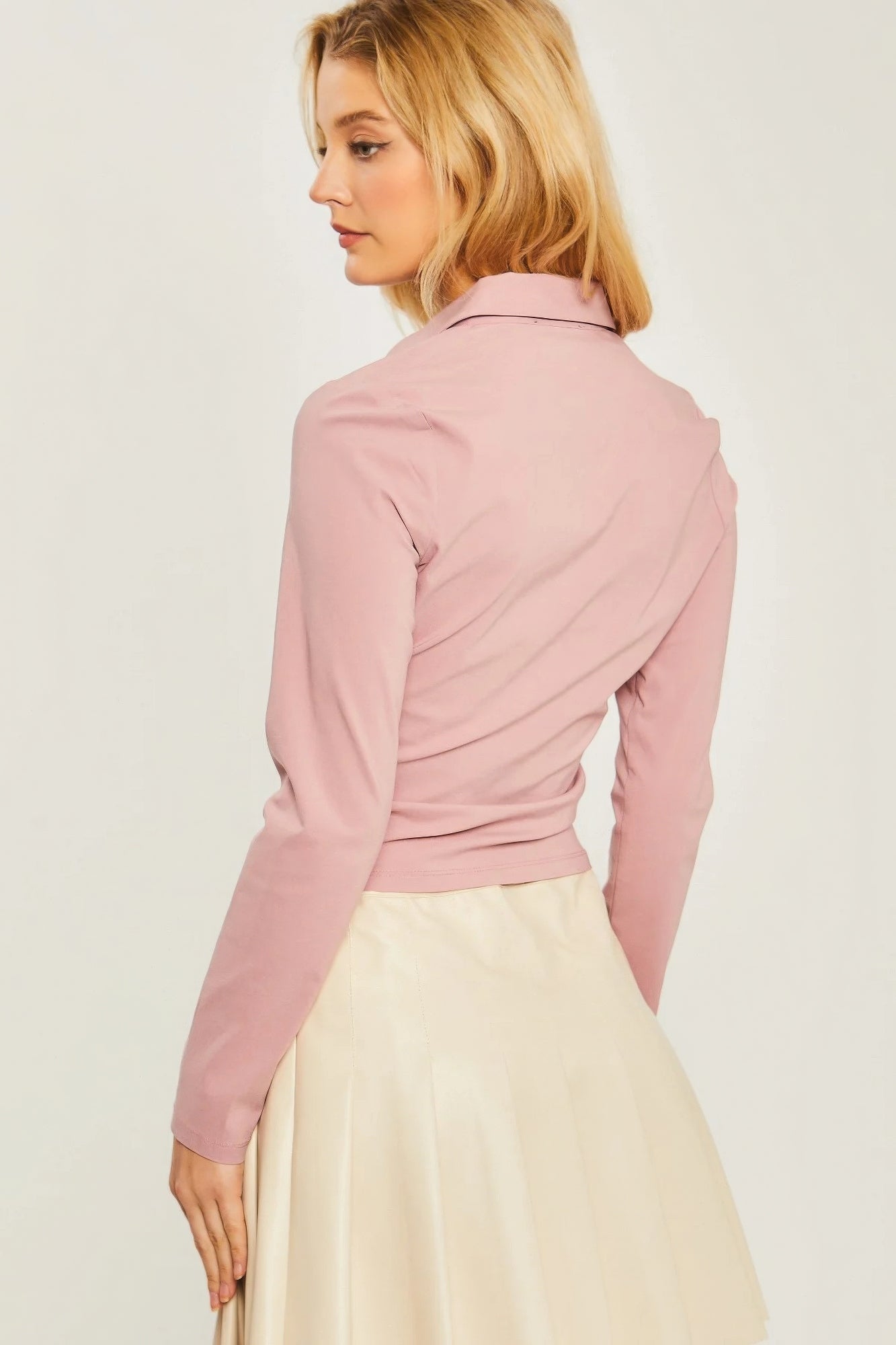 Woven Solid Ruched Front Long Sleeve-Product Type | Naughty Smile Fashion