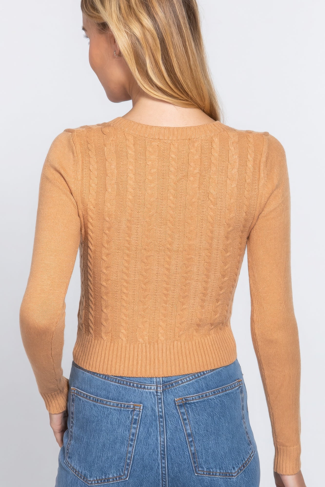 Long Sleeve V-neck Cable Sweater-Product Type | Naughty Smile Fashion