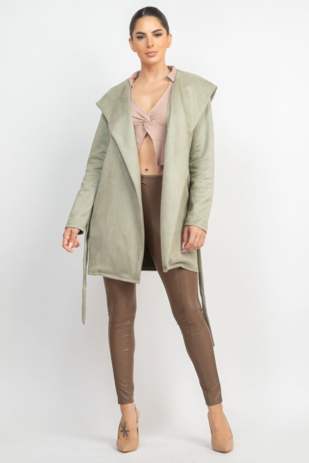 Suede Hooded Waist-tie Belt Jacket-Product Type | Naughty Smile Fashion