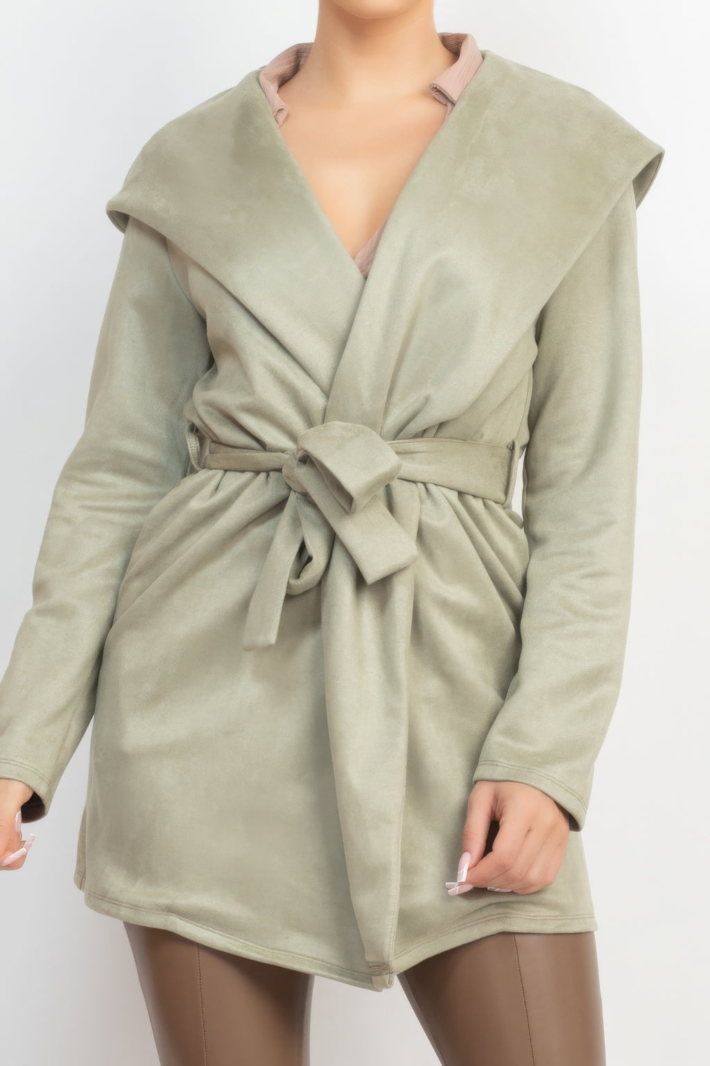 Suede Hooded Waist-tie Belt Jacket-Product Type | Naughty Smile Fashion