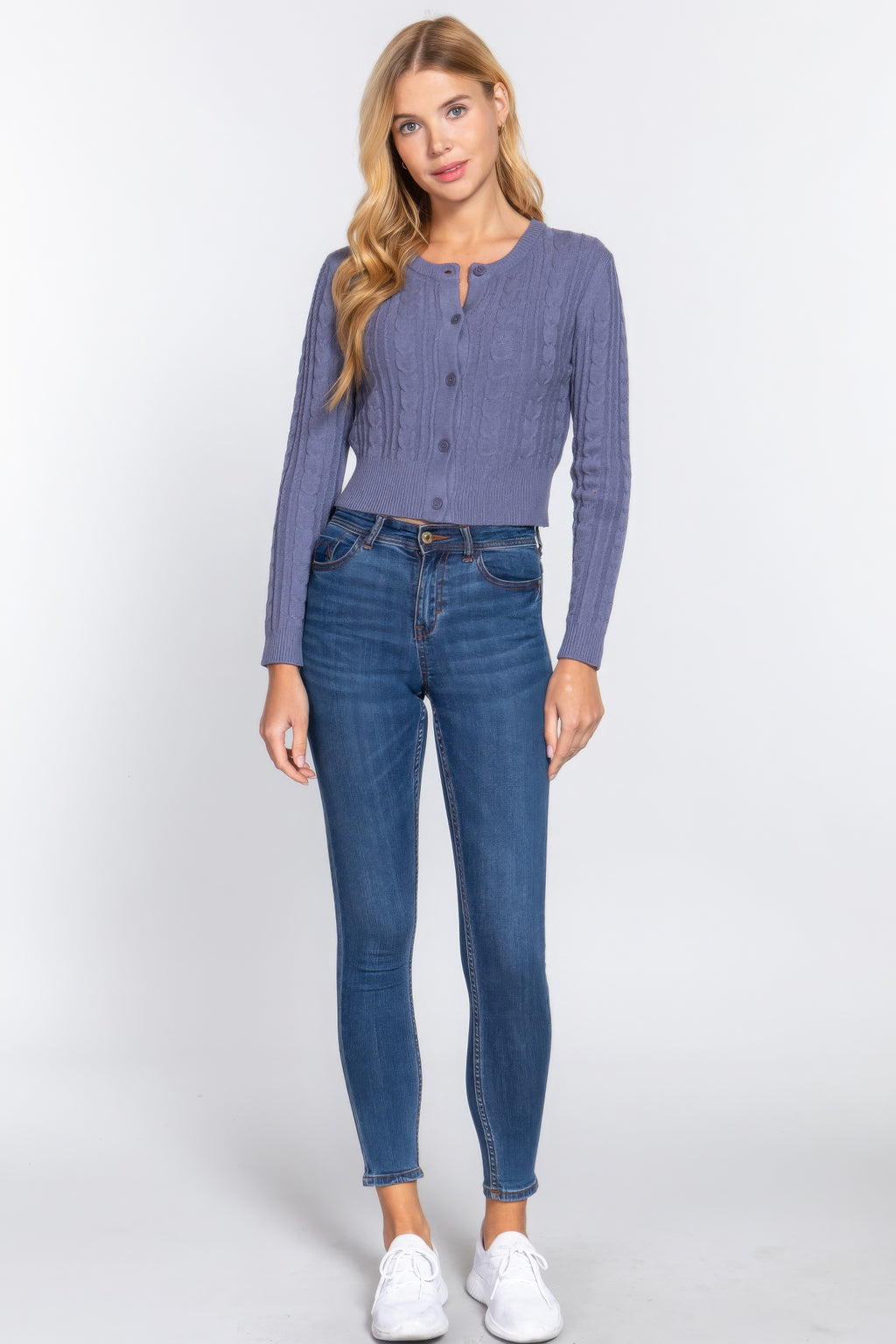 Crew Neck Cable Sweater Cardigan-Product Type | Naughty Smile Fashion