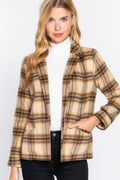 Notched Collar Plaid Jacket-Product Type | Naughty Smile Fashion