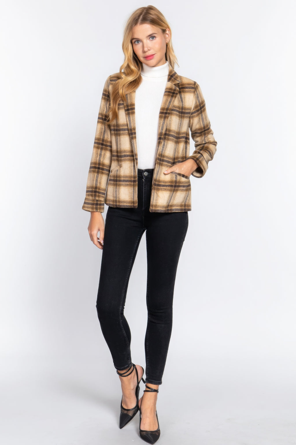 Notched Collar Plaid Jacket-Product Type | Naughty Smile Fashion