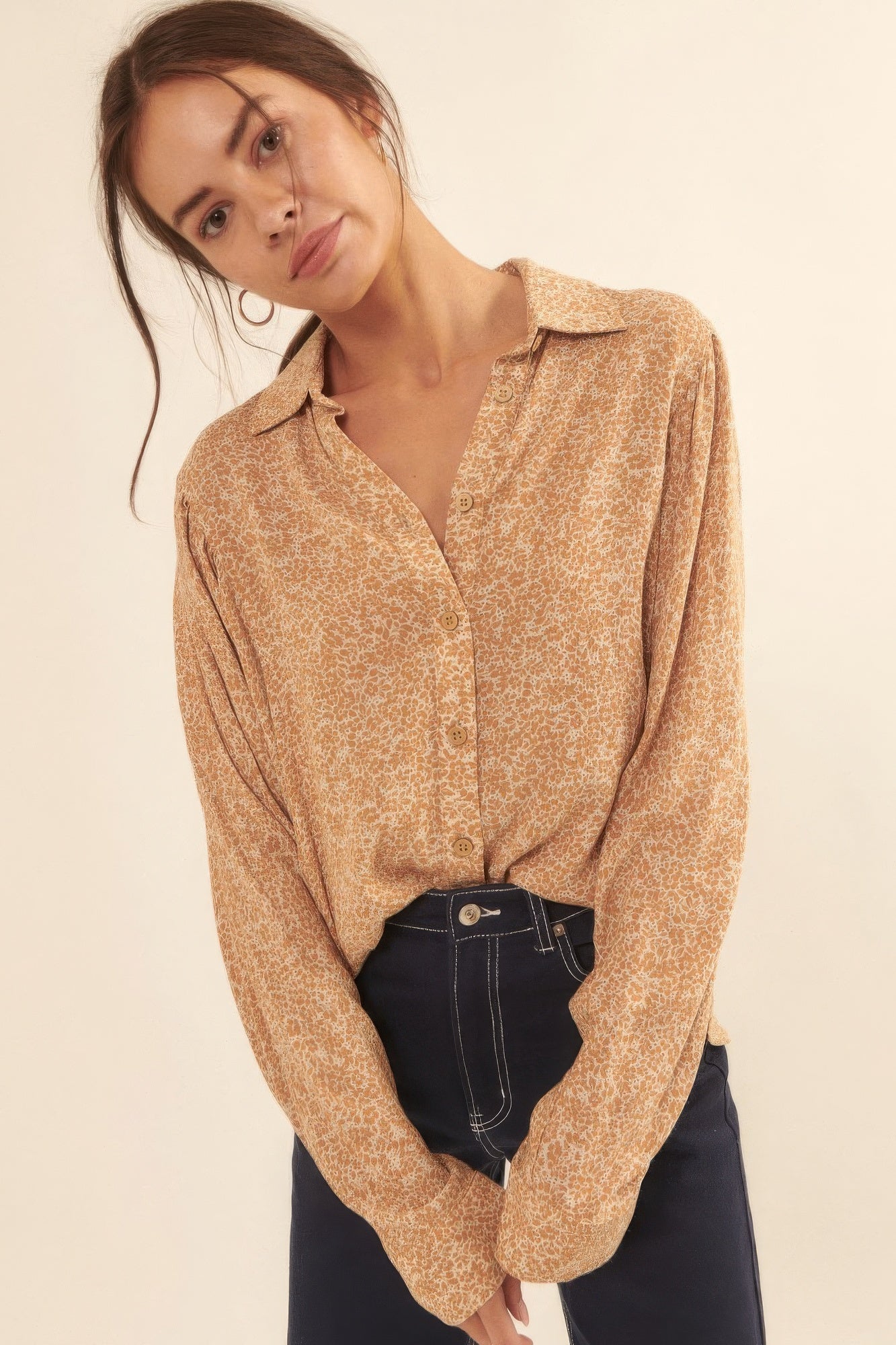Collared Neckline Floral-print Shirt-Product Type | Naughty Smile Fashion