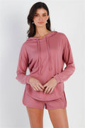 Racer Back Detail Long Sleeve Hooded Top & Short Set-Product Type | Naughty Smile Fashion