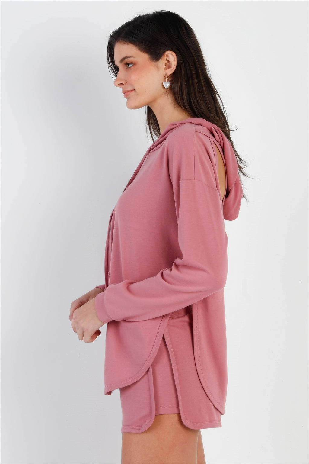 Racer Back Detail Long Sleeve Hooded Top & Short Set-Product Type | Naughty Smile Fashion