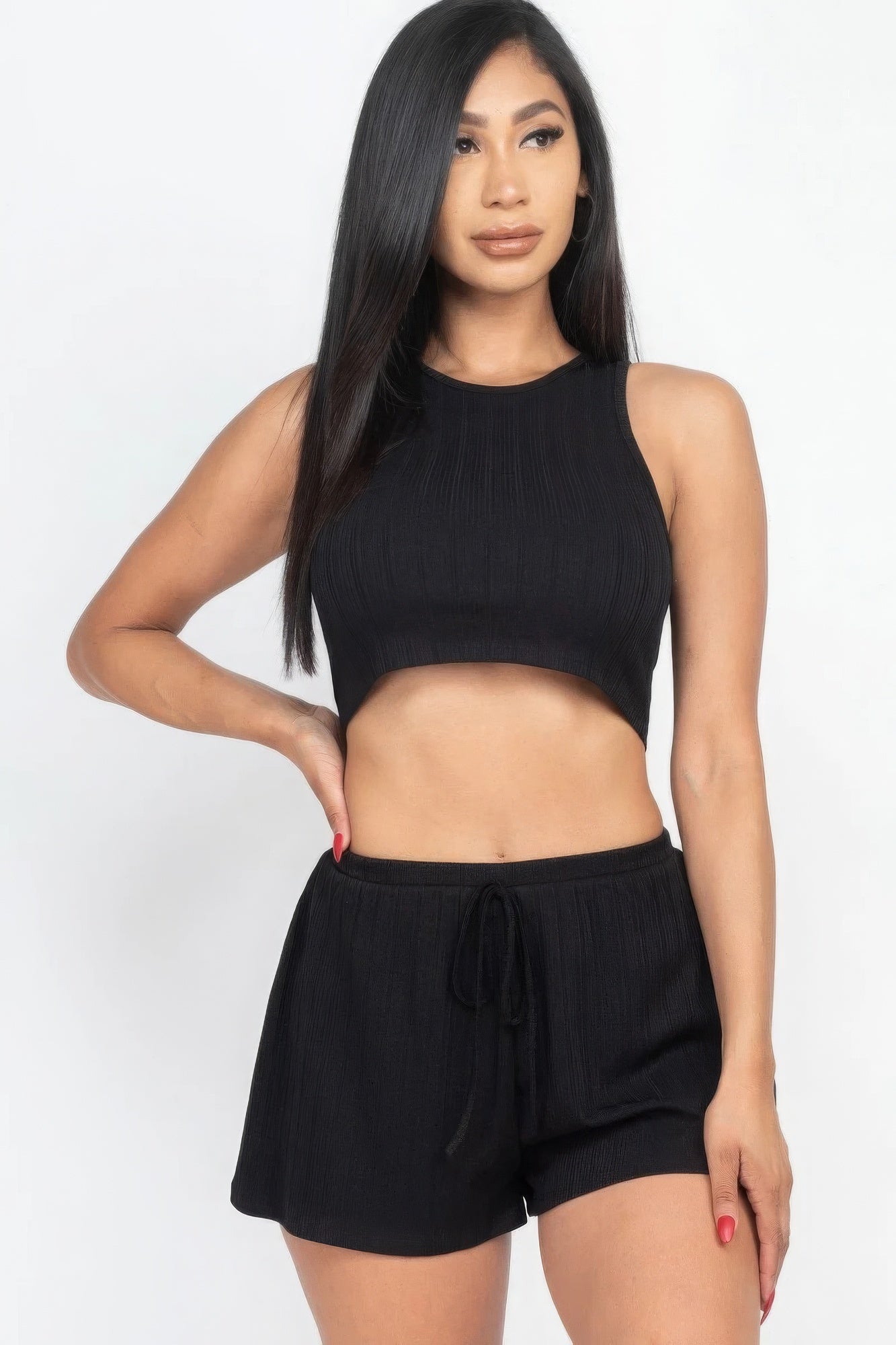 Soft Rib Crop Tank Top & Shorts Set-Product Type | Naughty Smile Fashion