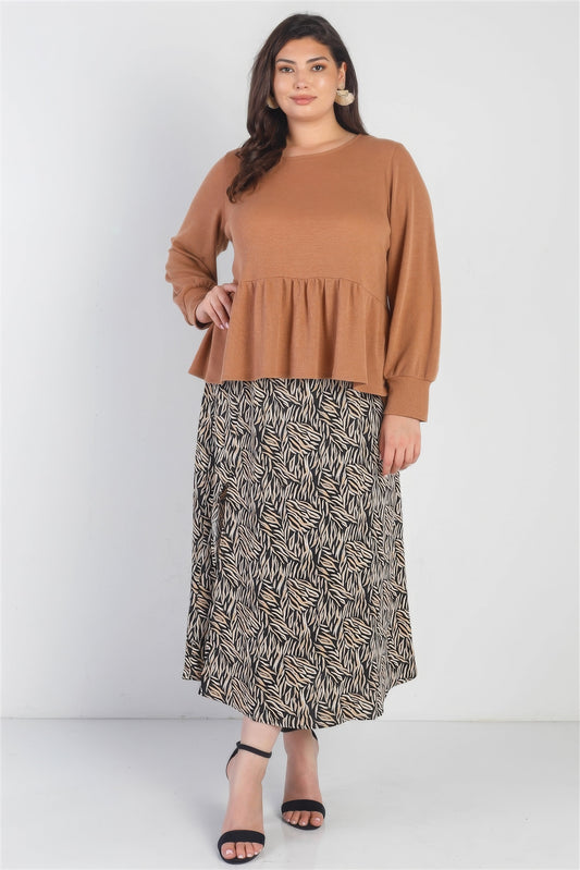 Plus Size Plus Caramel Waffle Knit Back Button Detail Long Sleeve Top – Stylish & Comfortable – men’s fashion, stylish and versatile