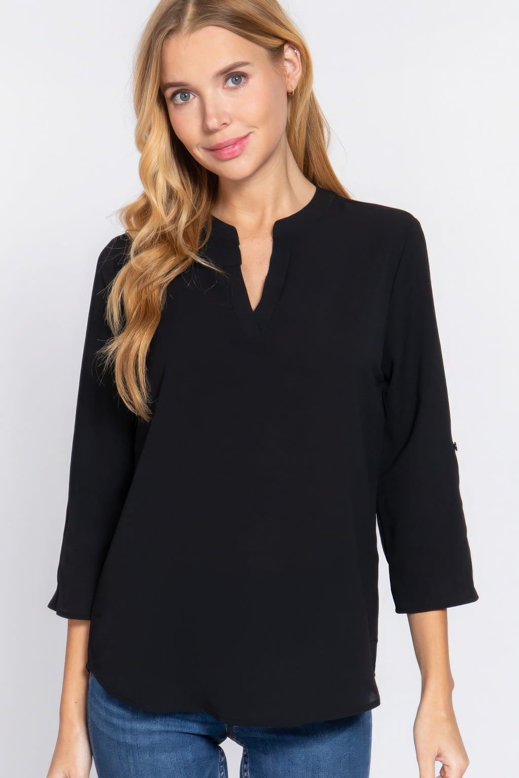 3/4 Roll Up Slv Woven Blouse-Product Type | Naughty Smile Fashion