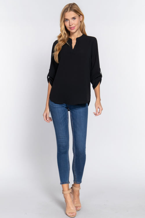3/4 Roll Up Slv Woven Blouse-Product Type | Naughty Smile Fashion