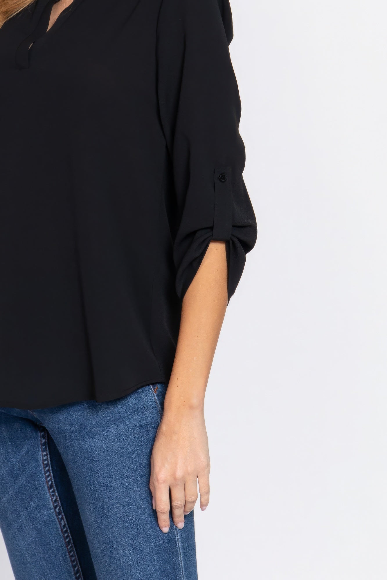 3/4 Roll Up Slv Woven Blouse-Product Type | Naughty Smile Fashion