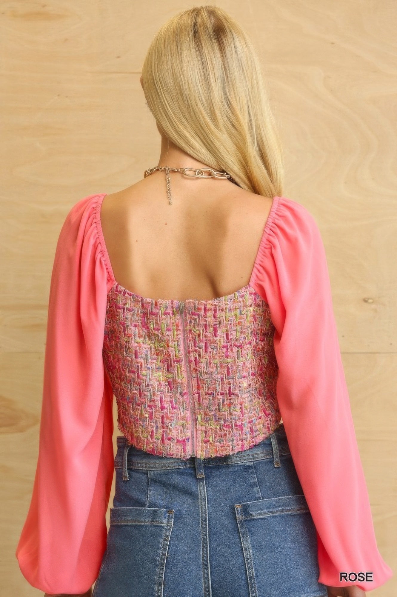 Tweed Bodice And Chiffon Square Top With Back Zipper-Product Type | Naughty Smile Fashion
