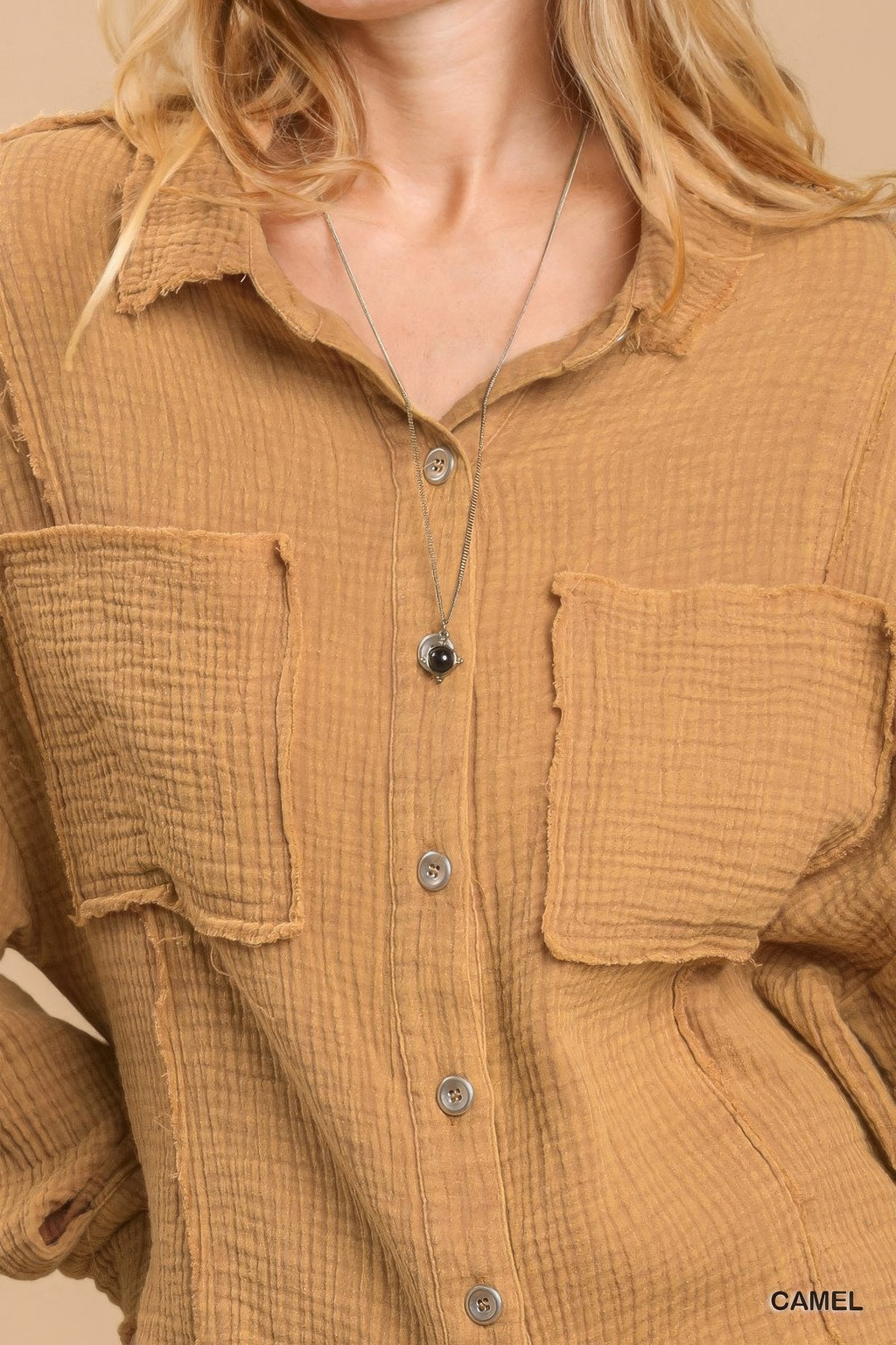 Mineral wash button down top with high low hem-Product Type | Naughty Smile Fashion