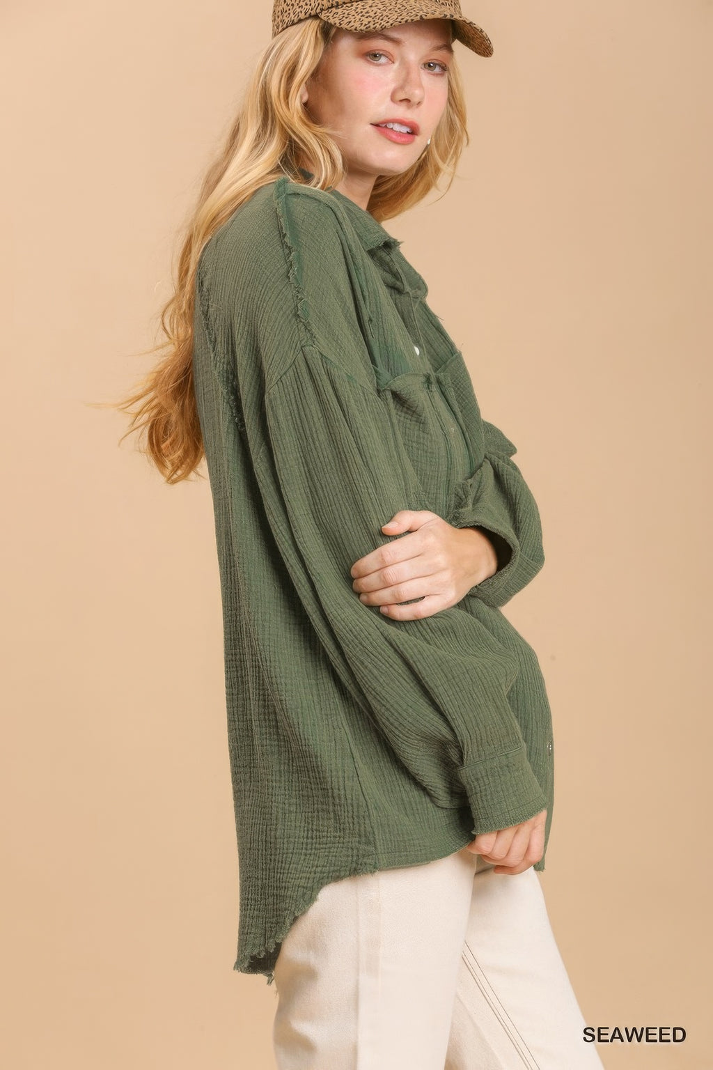 Mineral wash button down top with high low hem-Product Type | Naughty Smile Fashion