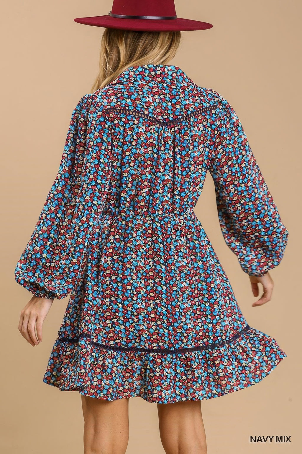 Collared neckline button down floral print dress with crochet trimmed details-Product Type | Naughty Smile Fashion