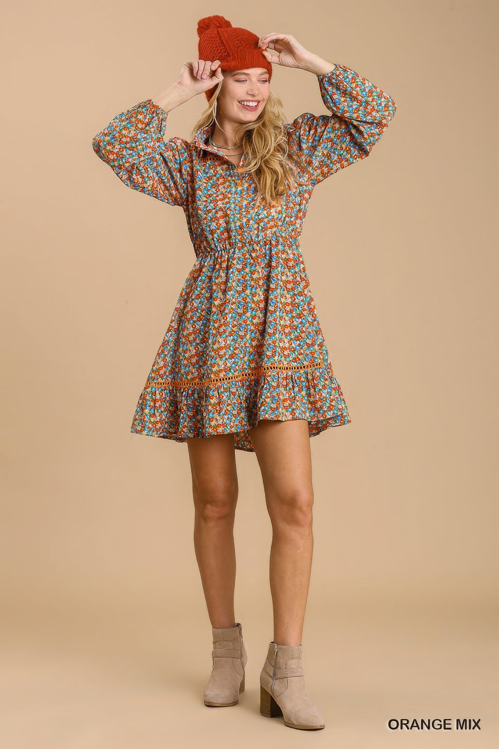 Collared neckline button down floral print dress with crochet trimmed details-Product Type | Naughty Smile Fashion