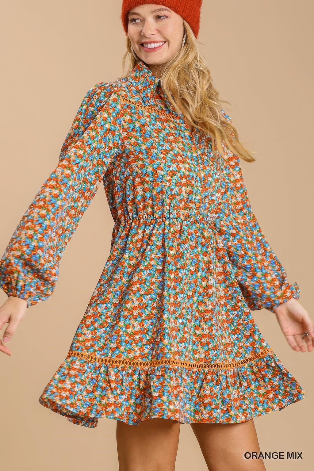 Collared neckline button down floral print dress with crochet trimmed details-Product Type | Naughty Smile Fashion