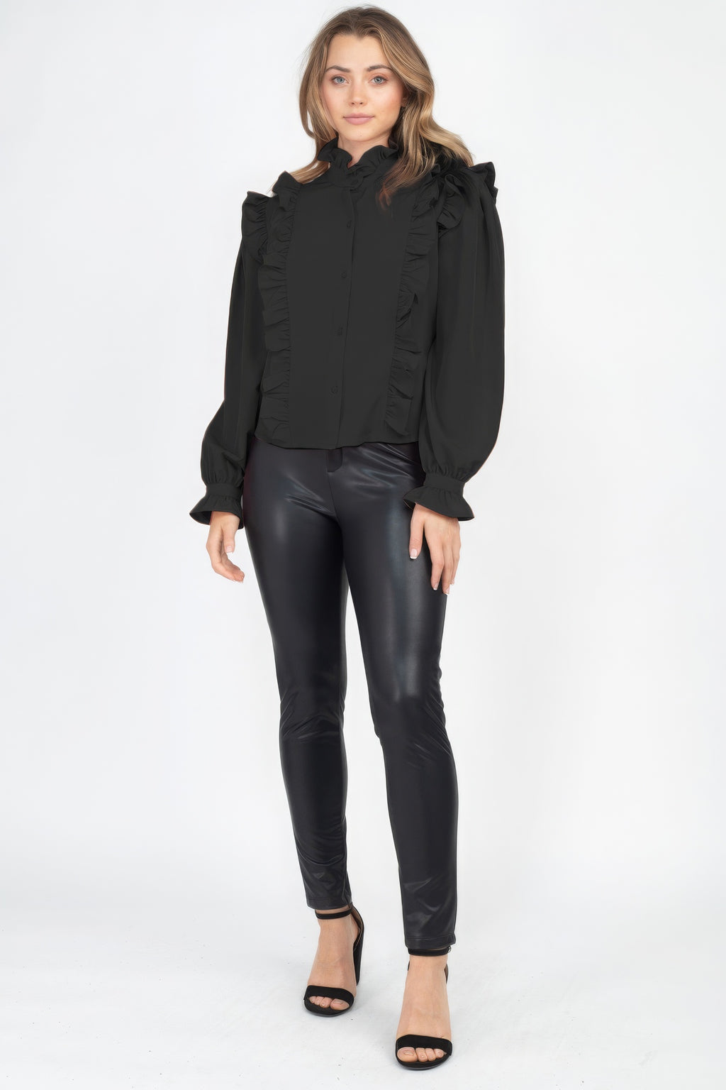 Mock Neck Ruffled Buttoned Top-Product Type | Naughty Smile Fashion