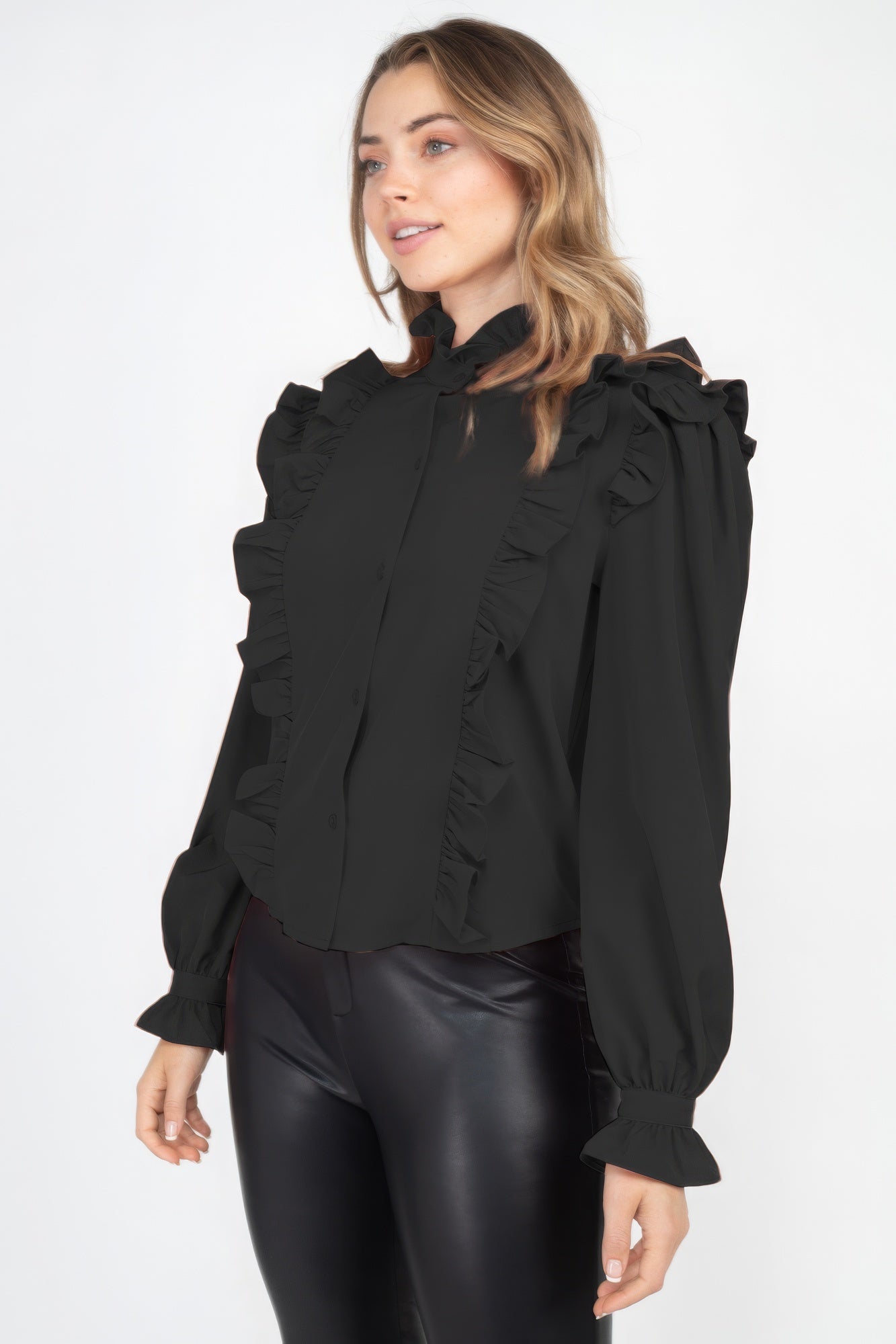 Mock Neck Ruffled Buttoned Top-Product Type | Naughty Smile Fashion