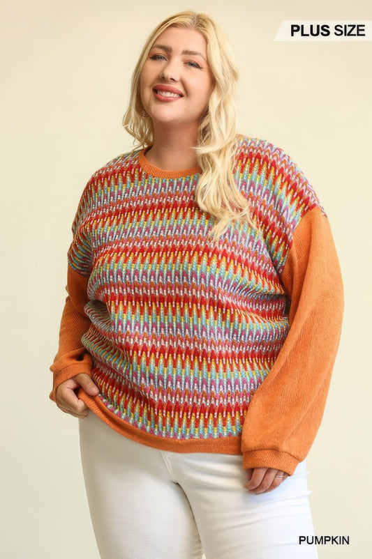 Plus Size Novelty Knit And Solid Knit Mixed Loose Top With Drop Down Shoulder – Stylish & Comfortable – men’s fashion, stylish and versatile