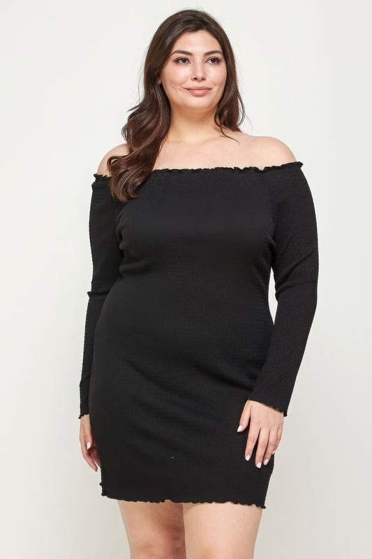 Plus Size, Solid Smocked Off Shoulder Dress – Stylish & Comfortable – men’s fashion, stylish and versatile