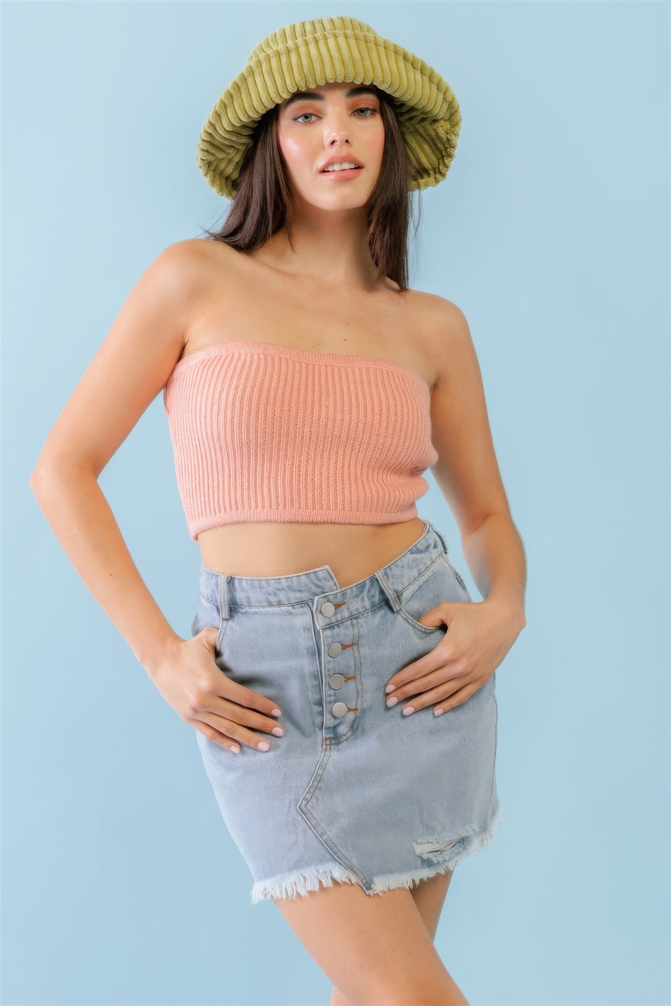 Dusty Peach Knit Strapless Crop Top-Product Type | Naughty Smile Fashion
