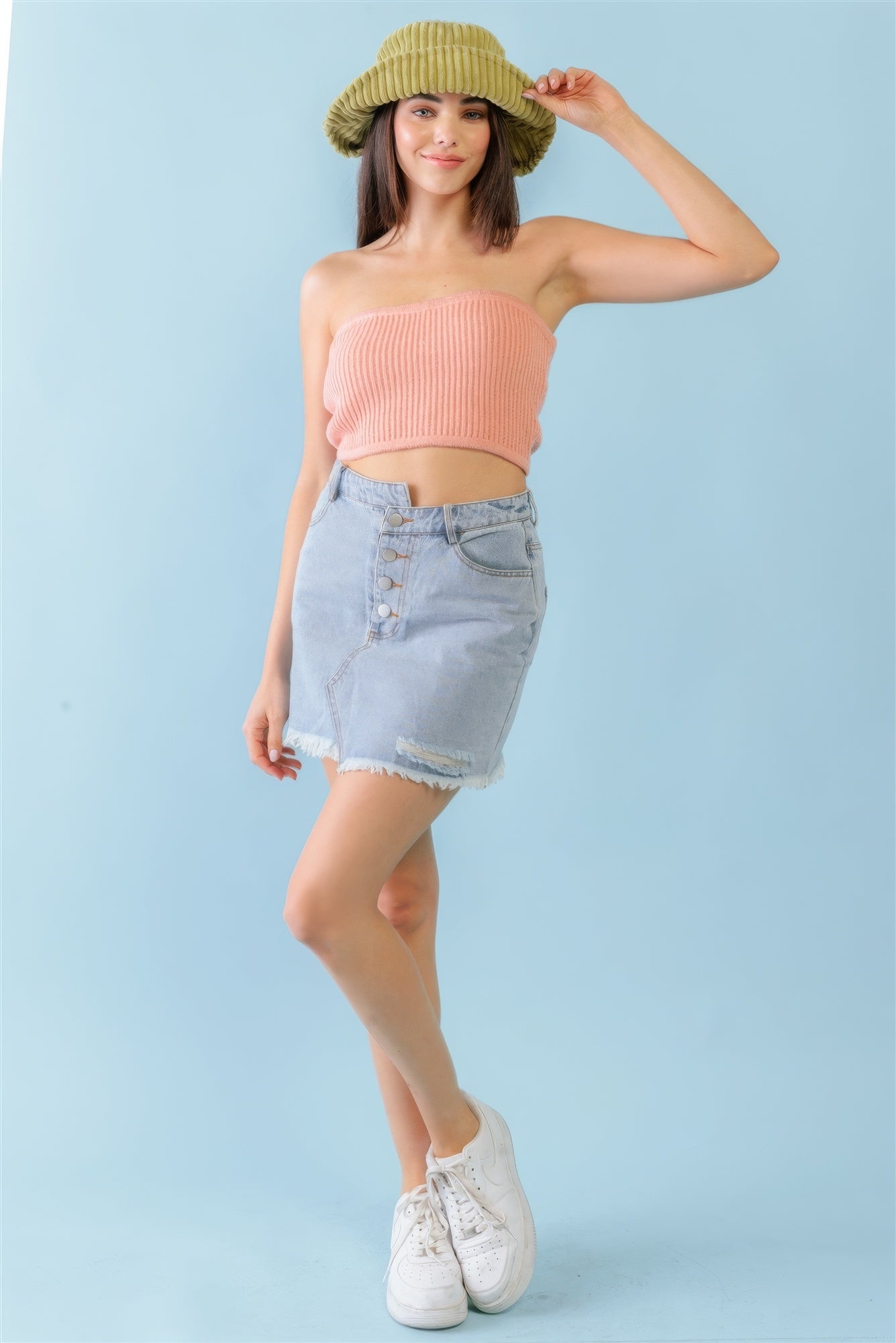 Dusty Peach Knit Strapless Crop Top-Product Type | Naughty Smile Fashion