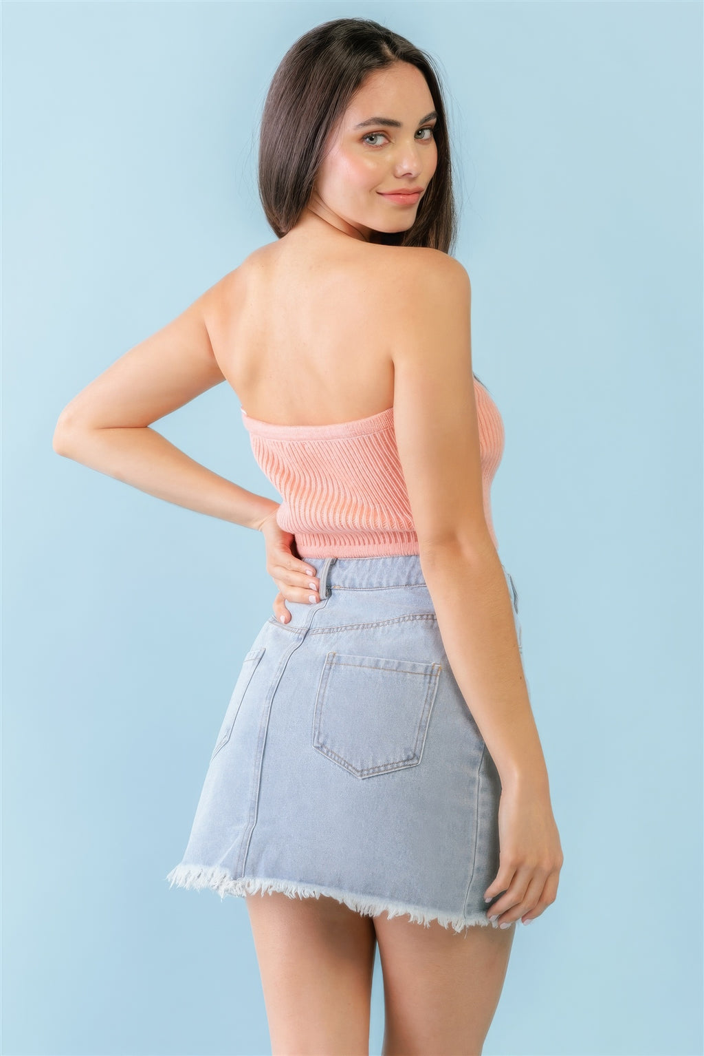 Dusty Peach Knit Strapless Crop Top-Product Type | Naughty Smile Fashion