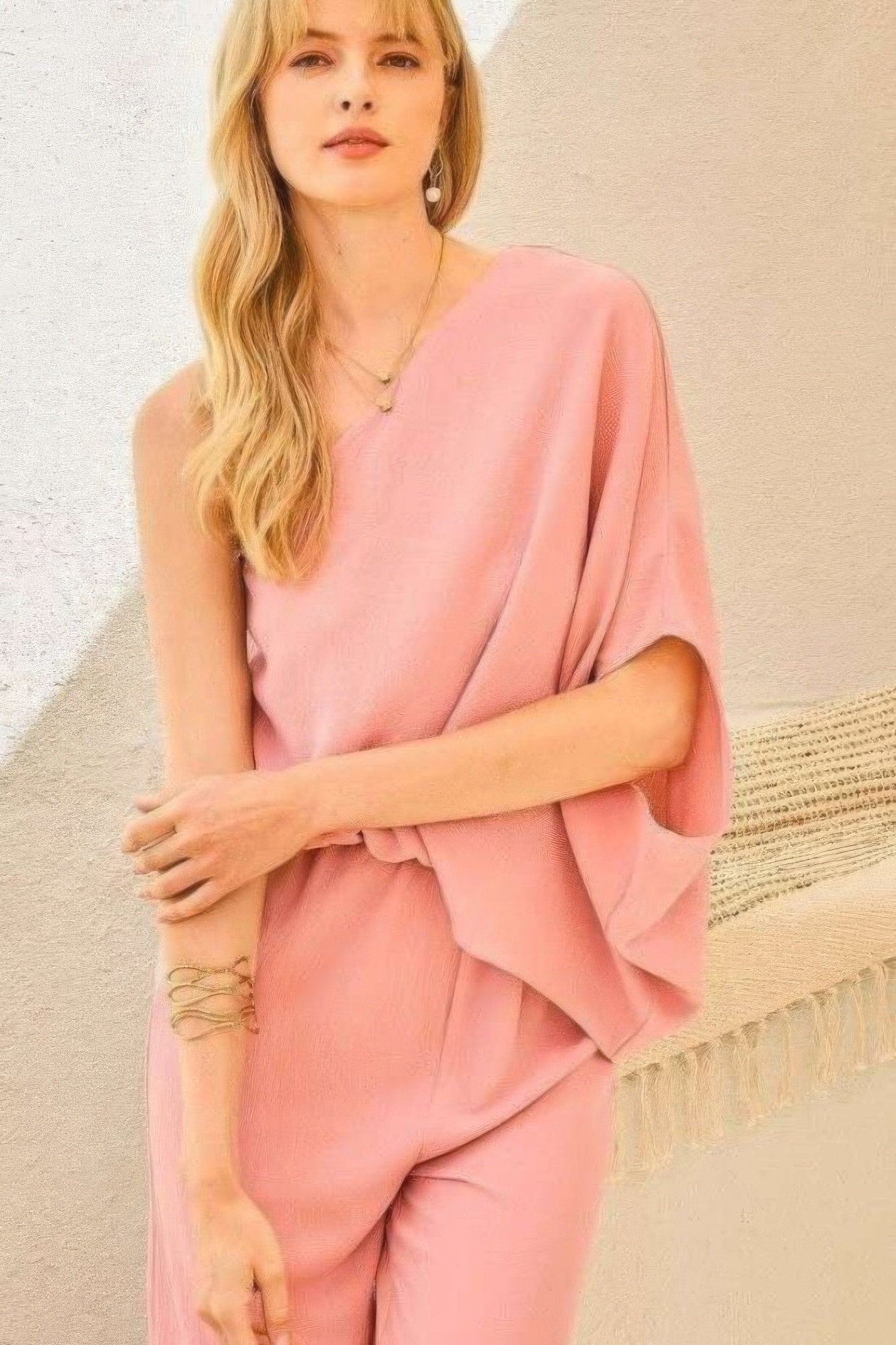 One Shoulder 3/4 Sleeve Unbalanced Waist Elastic Solid Pants Jumpsuit-Product Type | Naughty Smile Fashion