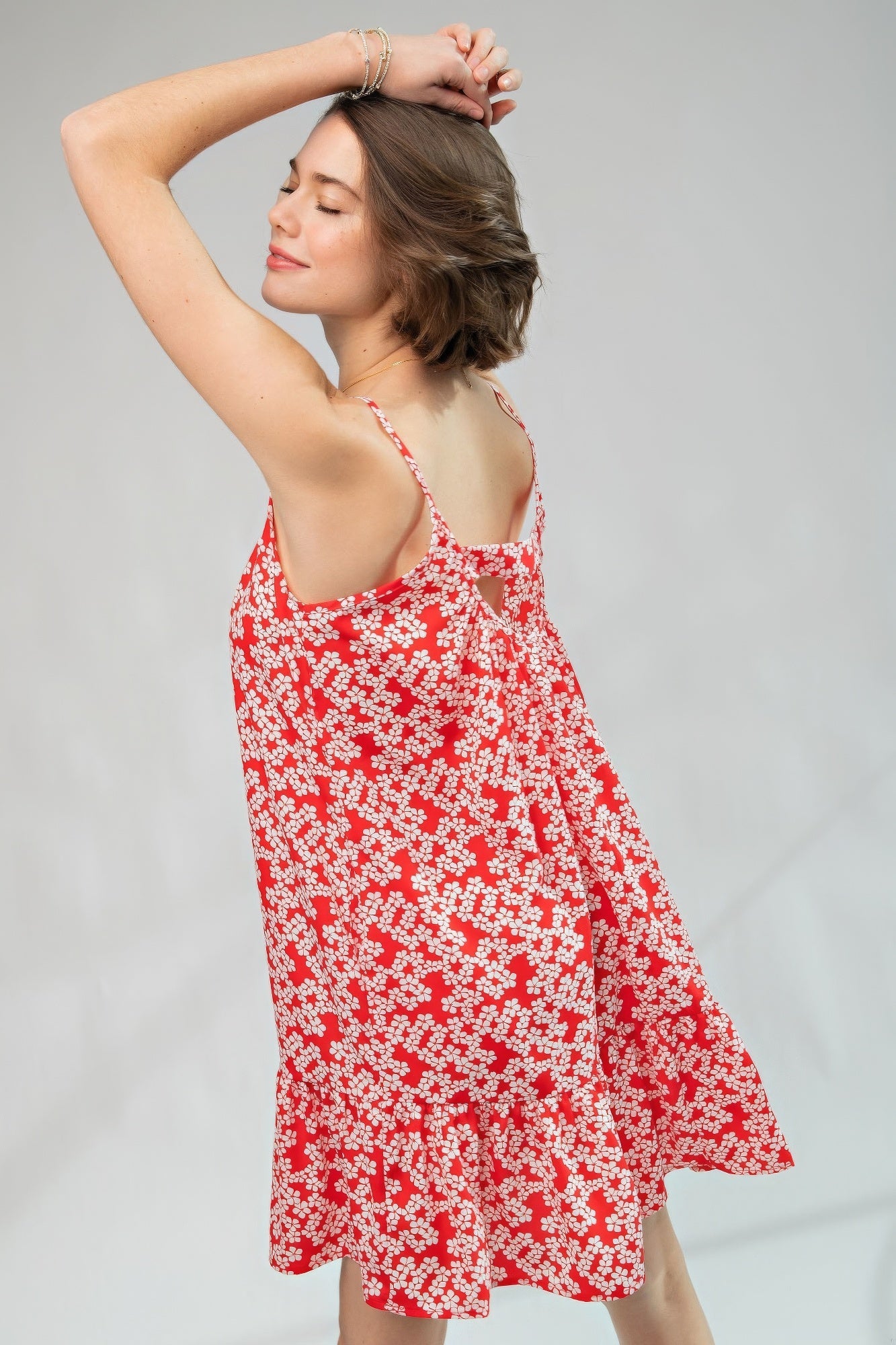 Floral Printed Wool Peach Cami Dress-Product Type | Naughty Smile Fashion