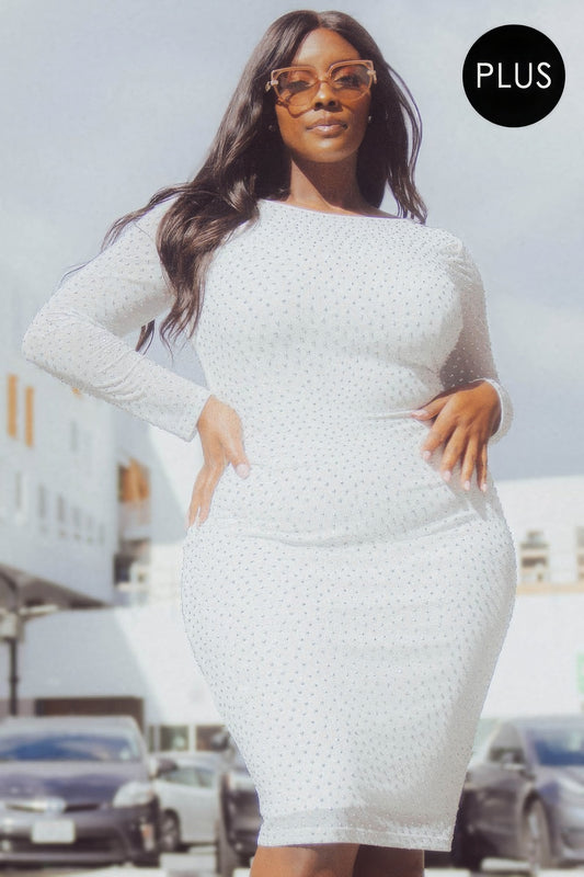 Plus Size Translucent Silver Rhinestone Plus Midi Dress – Stylish & Comfortable – men’s fashion, stylish and versatile