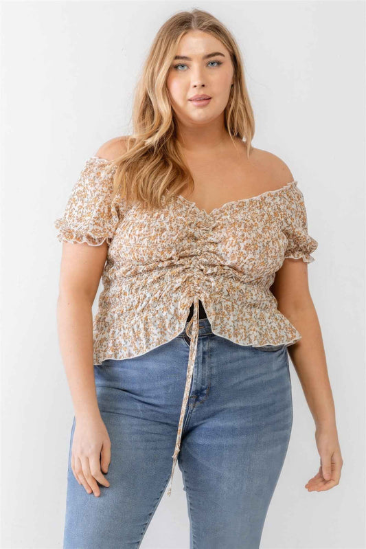 Plus Size Plus Floral Chiffon Ruched Smocked Off-the-shoulder Top – Stylish & Comfortable – men’s fashion, stylish and versatile