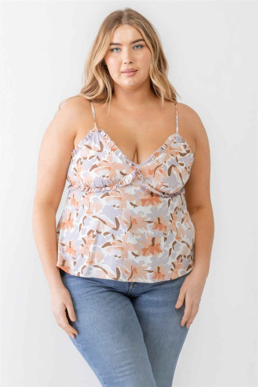 Plus Size Plus Floral Print Woven Ruffle Sleeveless Back Zipper Tank Top – Stylish & Comfortable – men’s fashion, stylish and versatile