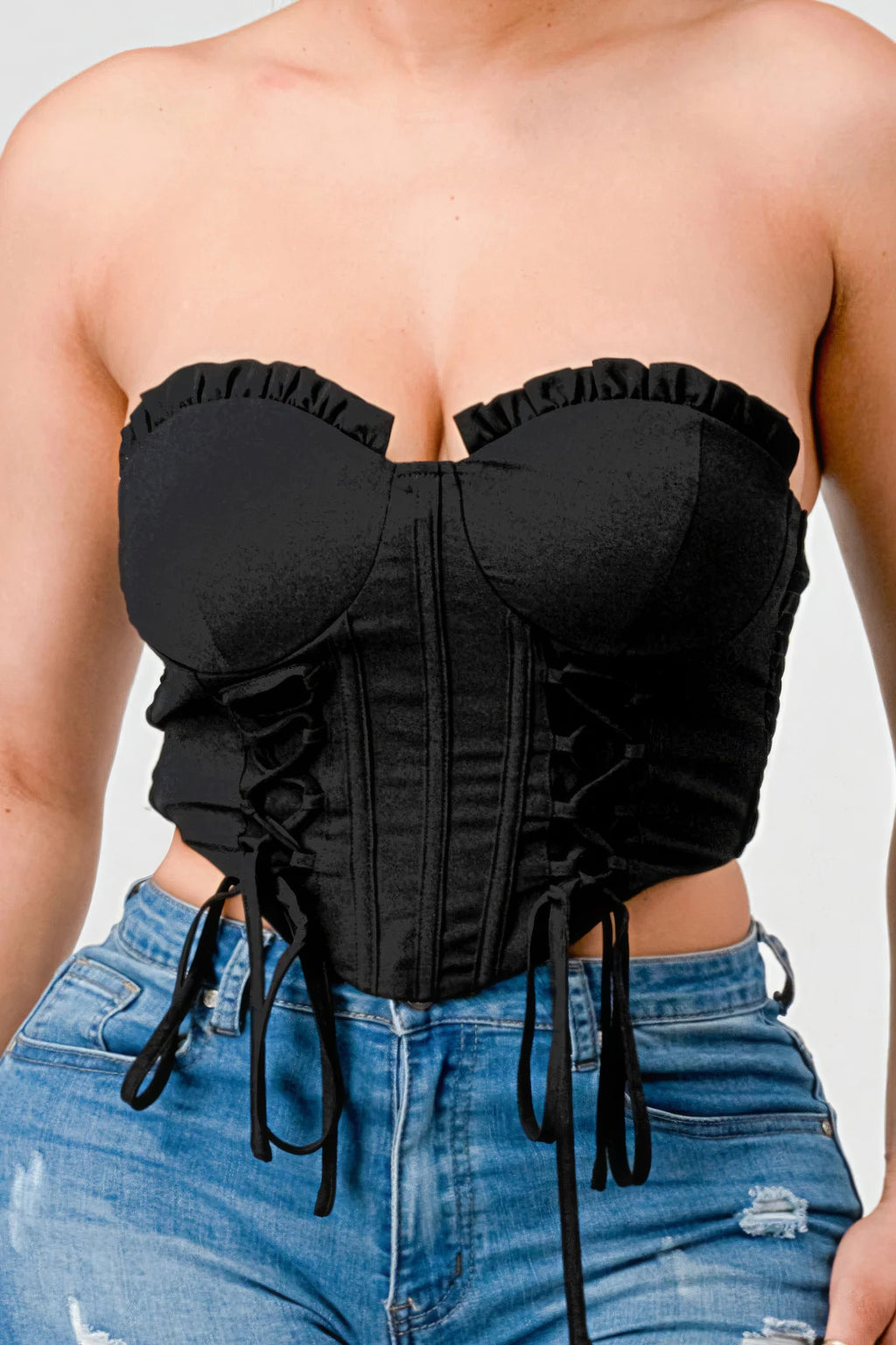 Luxe sweetheart ruffled drawstring lace bustier top-Product Type | Naughty Smile Fashion