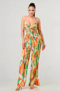 Luxe geo print satin bra top and palazzo jumpsuit-Product Type | Naughty Smile Fashion