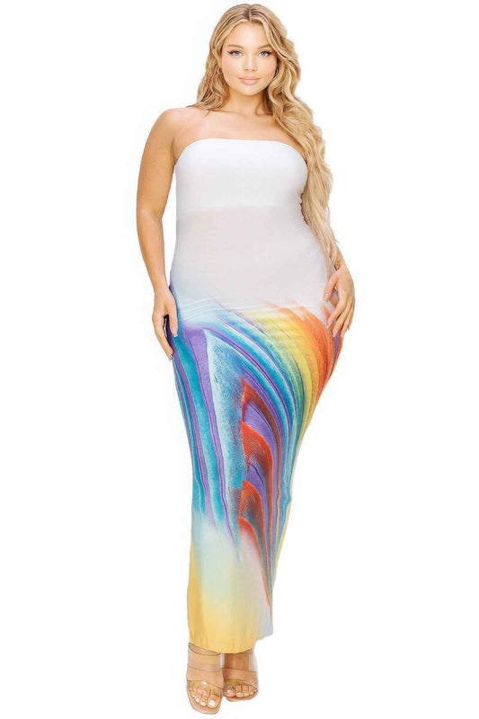 Plus Size Plus sleeveless color gradient tube top maxi dress – Stylish & Comfortable – men’s fashion, stylish and versatile