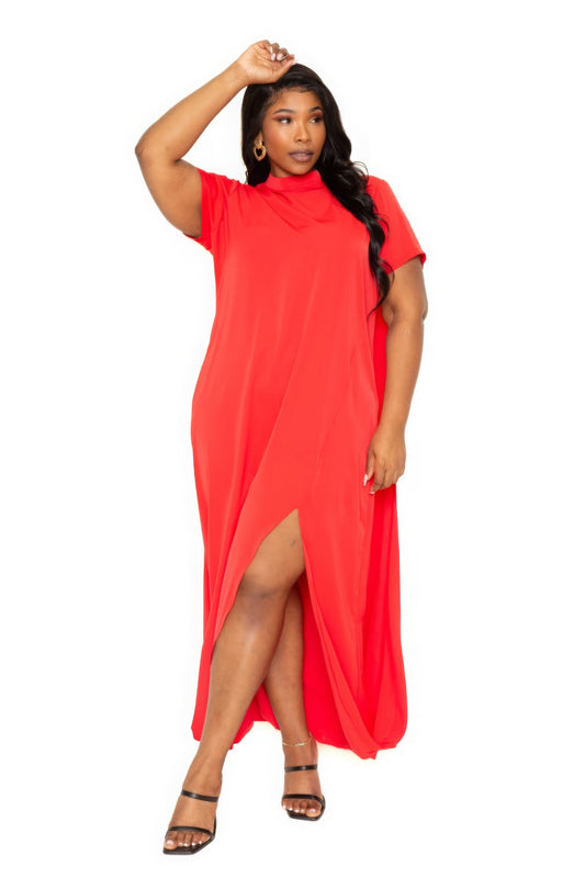 Plus Size Mock neck back cape dress – Stylish & Comfortable – men’s fashion, stylish and versatile