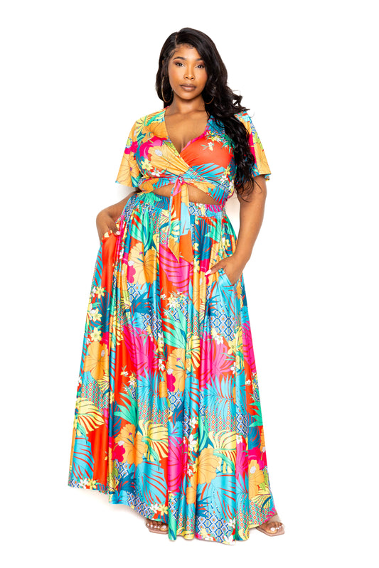 Plus Size Tropical floral maxi skirt & top set – Stylish & Comfortable – men’s fashion, stylish and versatile