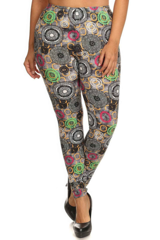 Plus Size Abstract Print, Full Length Leggings In A Slim Fitting Style With A Banded High Waist – Stylish & Comfortable – men’s fashion, stylish and versatile