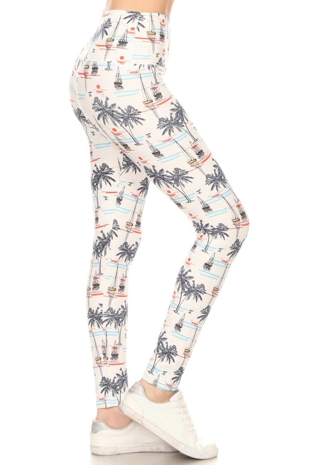 5-inch Long Yoga Style Banded Lined Sailor Printed Knit Legging With High Waist-Product Type | Naughty Smile Fashion