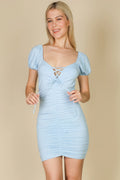 Front Lace Up Ruched Mini Dress-Product Type | Naughty Smile Fashion