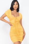 Front Lace Up Ruched Mini Dress-Product Type | Naughty Smile Fashion