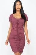Front Lace Up Ruched Mini Dress-Product Type | Naughty Smile Fashion