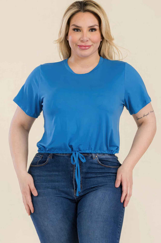Plus Size Tie Front Drawstring Short Sleeve Crop Top – Stylish & Comfortable – men’s fashion, stylish and versatile