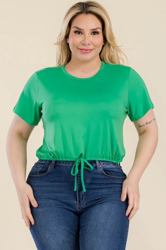 Plus Size Tie Front Drawstring Short Sleeve Crop Top – Stylish & Comfortable – men’s fashion, stylish and versatile