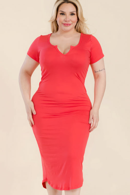 Plus Size Split Neck Bodycon Midi Dress – Stylish & Comfortable – men’s fashion, stylish and versatile