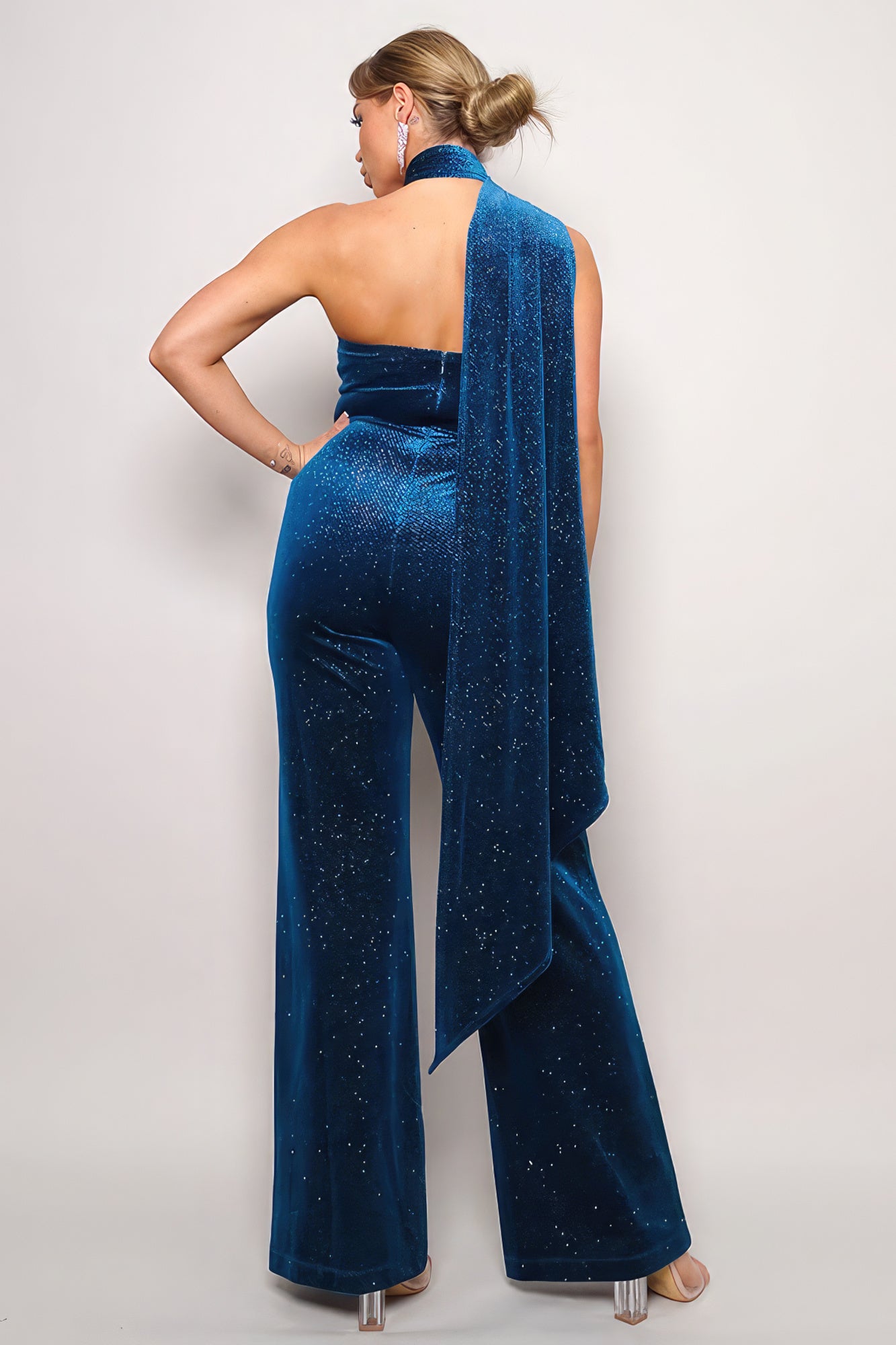Scarf Top Glitter Velvet Jumpsuit-Product Type | Naughty Smile Fashion