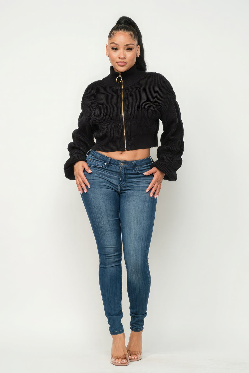 Michelin Sweater Top W/ Front Zipper-Product Type | Naughty Smile Fashion