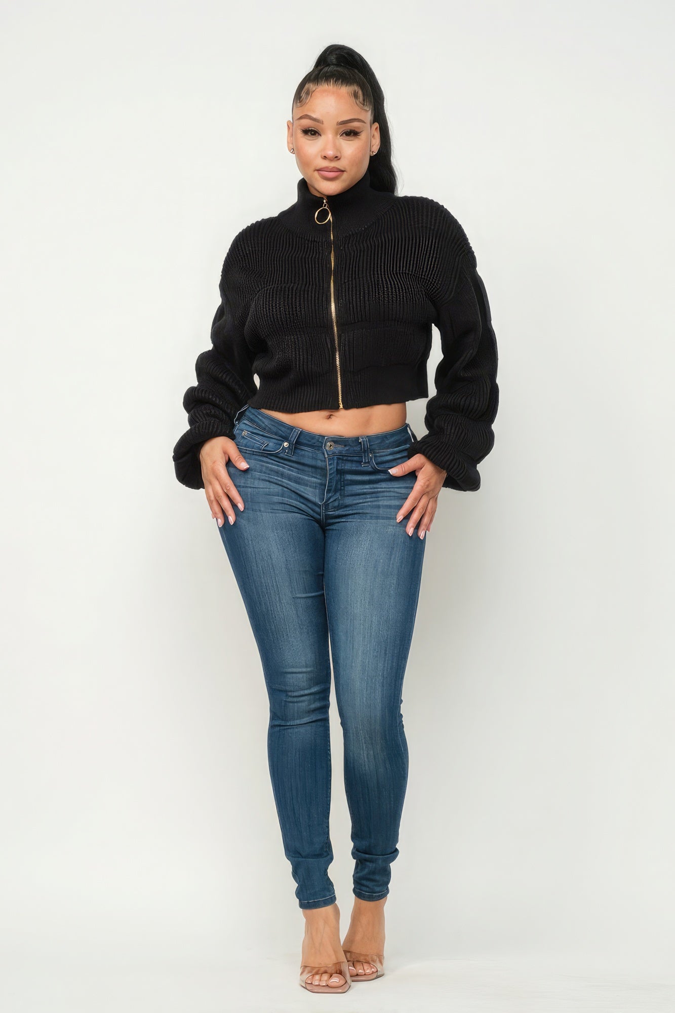 Michelin Sweater Top W/ Front Zipper-Product Type | Naughty Smile Fashion
