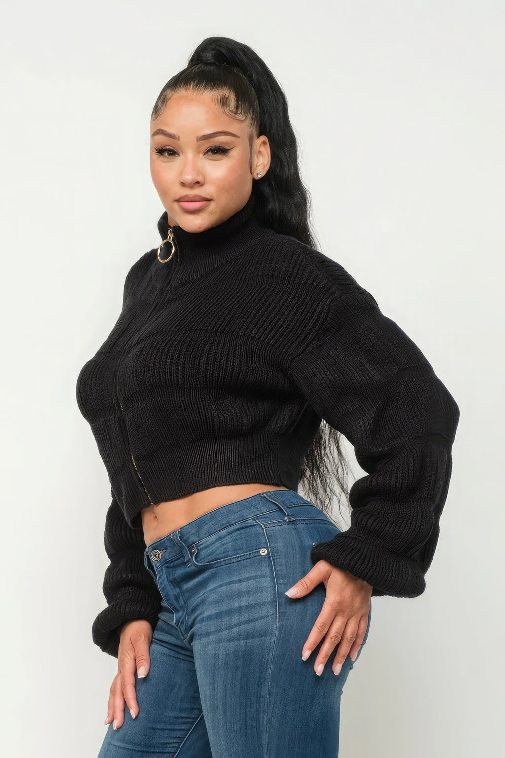 Michelin Sweater Top W/ Front Zipper-Product Type | Naughty Smile Fashion